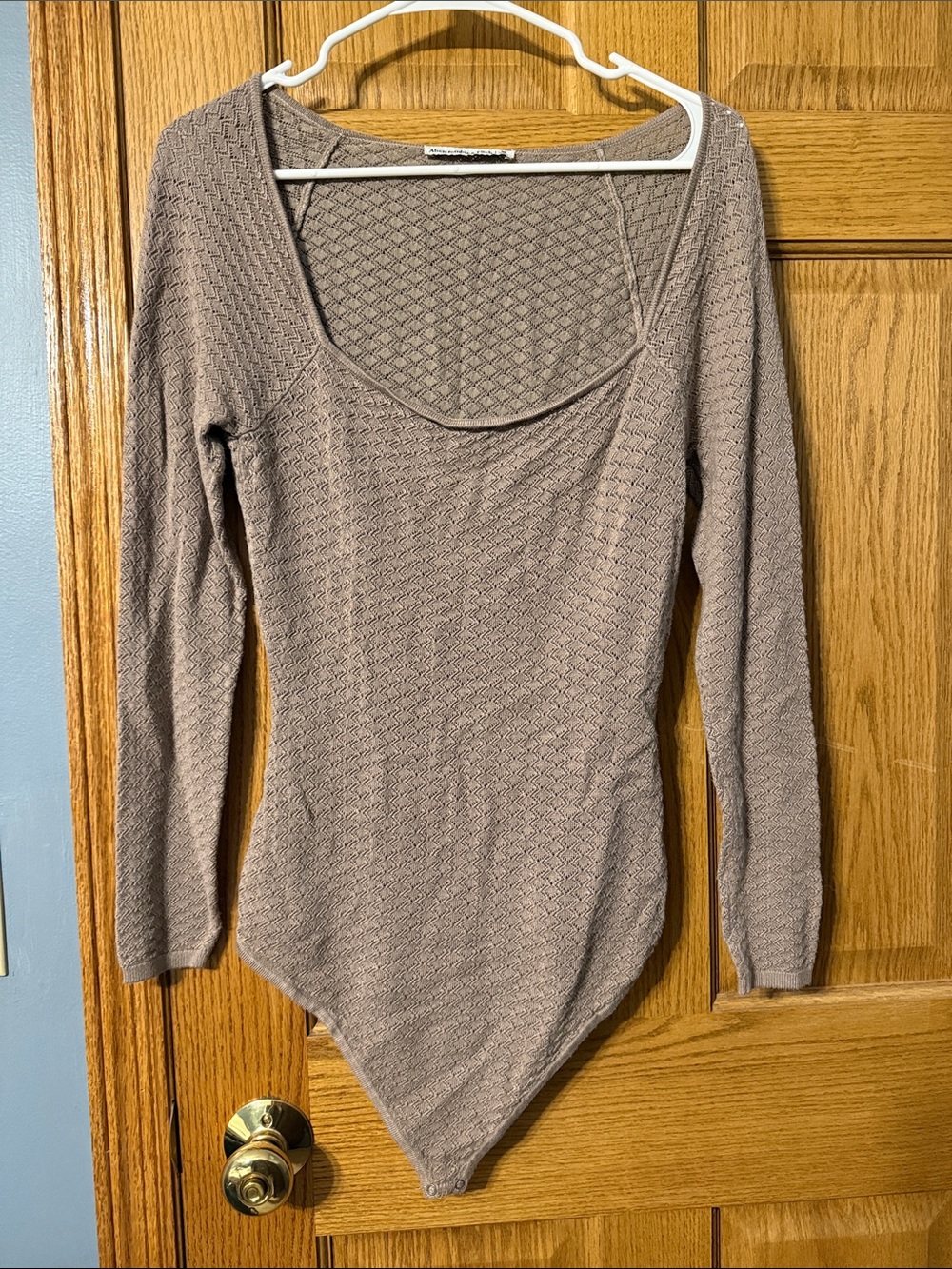 Abercrombie & Fitch Pointelle Squareneck Knit Long Sleeve Bodysuit